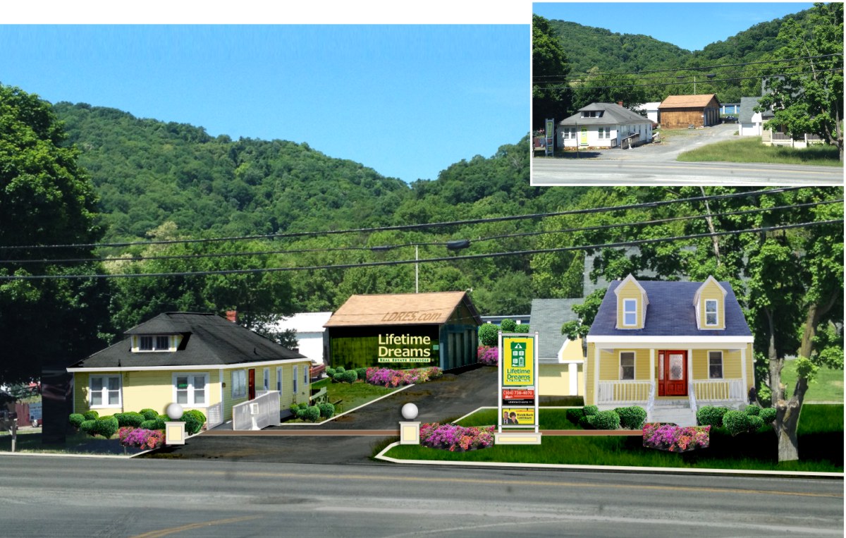Lifetime Dreams Real Estate Services Ridgeley West Virginia before and after streetscape of office compound by Centre Street Creative 