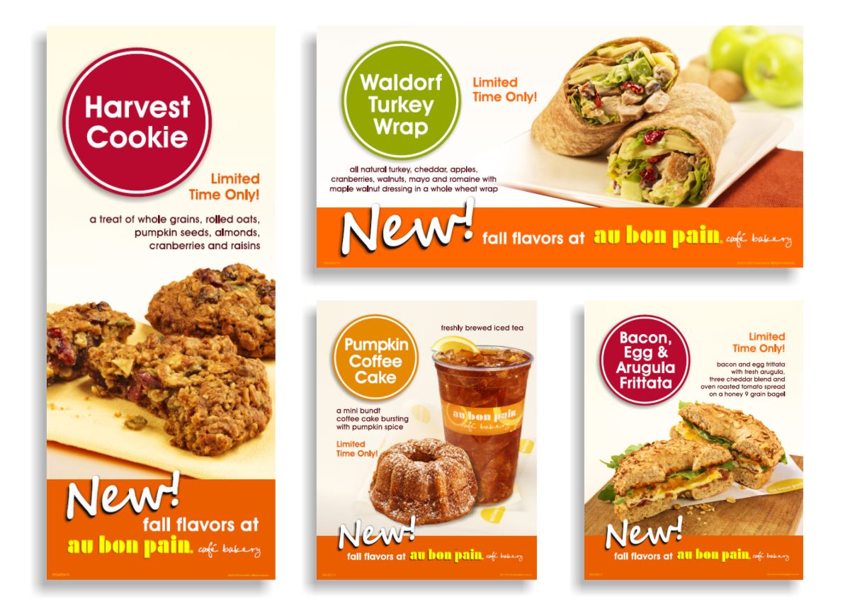 Graphic Design for marketing seasonal menu offering poster series in fast casual dining restaurants