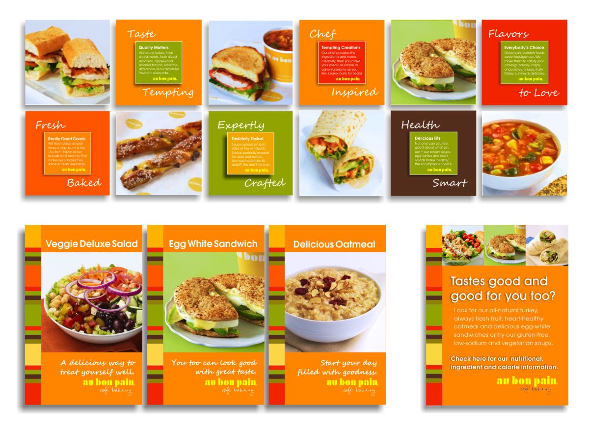 Modular food photo and brand text system with companion healthy choice poster layouts