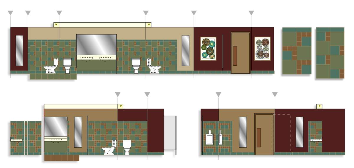 interior design tile patterns for restrooms using Dal-Tile Porcealto ceramic tile by Centre Street Creative